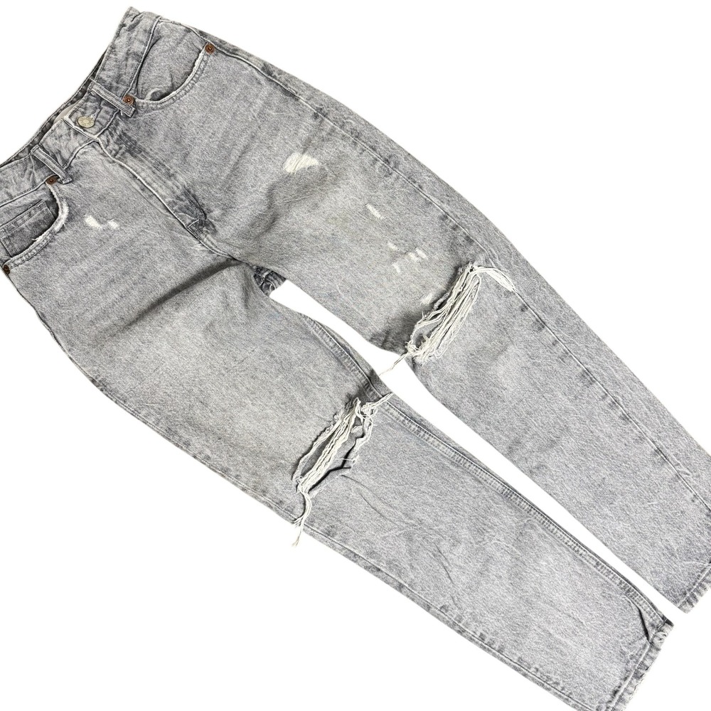 Zara High Waisted Distressed Straight Leg Jeans Grey Acid Wash Size 2